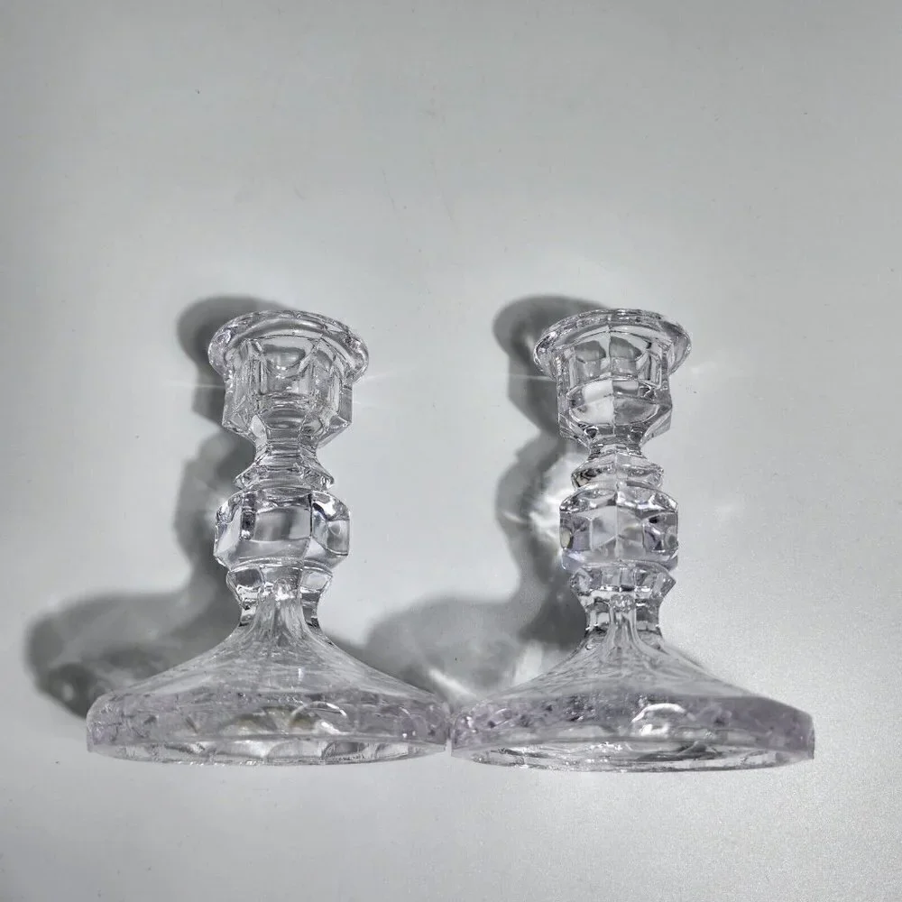 Crystal Pedestal Candlesticks Candleholders Pair PbO 24% Vintage Made in Taiwan